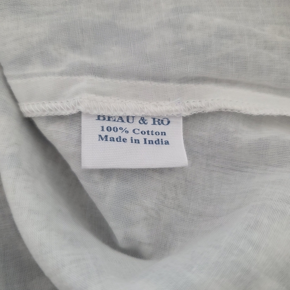 Beau & Ro Dusty Blue Floral Hand Block Print Cotton Boho Peasant Dress Small - Picture 10 of 11